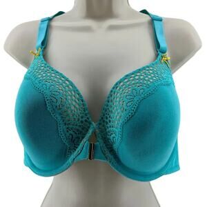 Cacique Lane Bryant T Shirt Shaping Solution Teal Green Lace Bra Lace Back  40DD